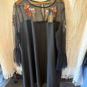 Boohoo Black Dress with Colorful Floral Embroidery